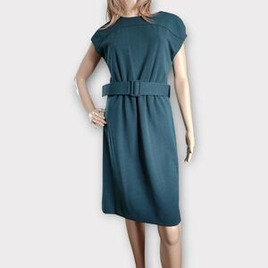 Calvin Klein Cap Sleeve Belted Sheath Dress Forest Green Size 6
